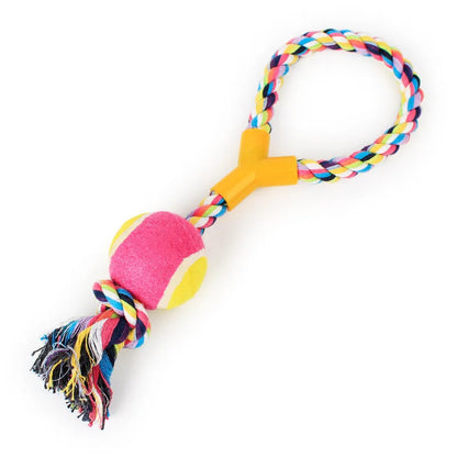 Dog biting sucker multifunction pet molar bite toy with rubber, TPR and cotton fibre rope in red, blue, green, orange or purple