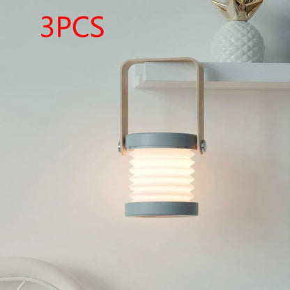 Foldable touch dimmable LED night light showing table lamp and lantern configurations