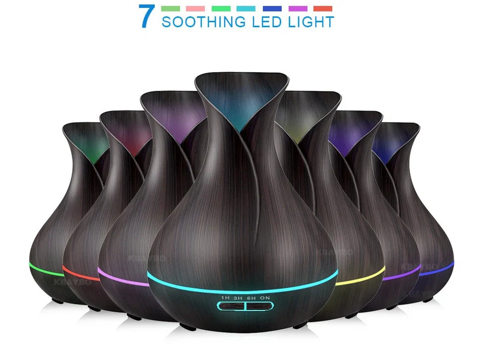 Black USB humidifier with colour-changing LED lights and water mist output