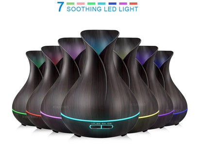 Black USB humidifier with colour-changing LED lights and water mist output
