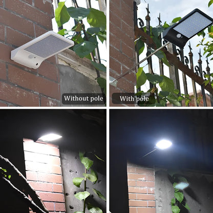 Solar garden light with 36 LED array in black or white finish showing integrated solar panel