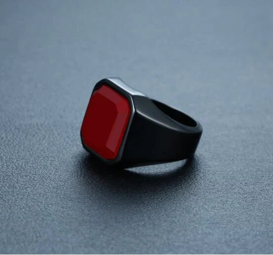 Men's stylish stainless steel black agate ring for a bold and sophisticated look