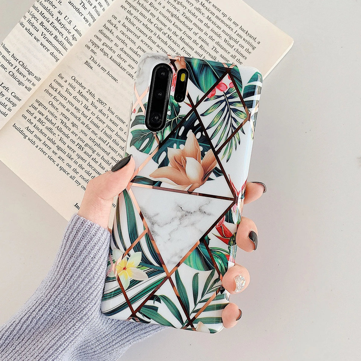 Floral lattice pattern Huawei phone case in various colours showing TPU PC construction