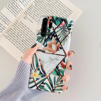 Floral lattice pattern Huawei phone case in various colours showing TPU PC construction