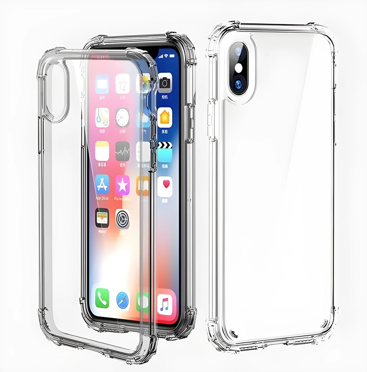 Transparent TPU iPhone case showing phone through clear material with 1.2mm slim profile