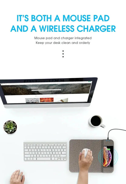 Foldable cloth phone holder unfolded on a table, wirelessly charging a smartphone with 10W power