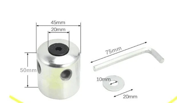 Silver aluminium Luzhu lawn mower trimmer head replacement accessory with four light yellow grass ropes and a wrench.