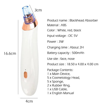 Electric blackhead remover device with five suction nozzle attachments, shown in black colour.