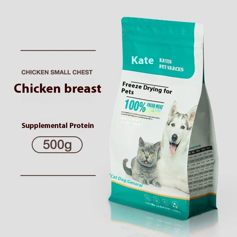 500g chicken freeze-dried cat snack in resealable bag or barrel packaging options