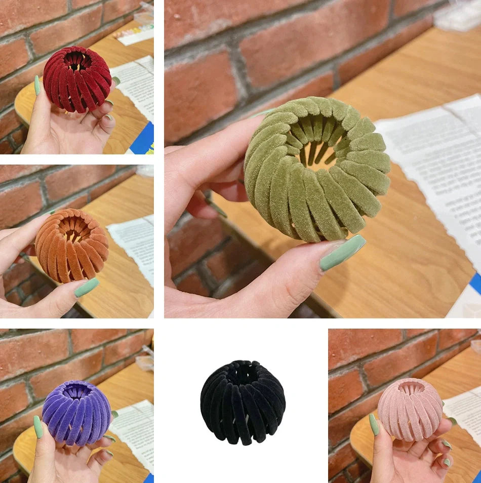 Velvet bird's nest hair ring hairpin in various colors for high ponytails