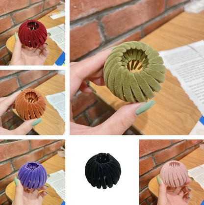 Velvet bird's nest hair ring hairpin in various colors for high ponytails