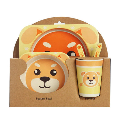 Stylish bamboo fibre children's tableware set with playful animal designs