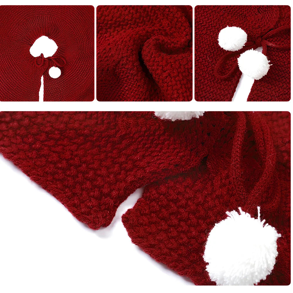 Wine red acrylic Christmas tree skirt, 120cm diameter, circular design for hiding tree bases