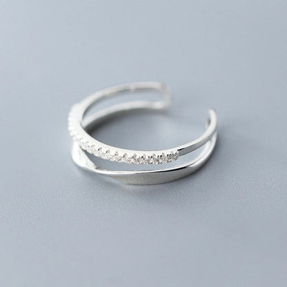 Adjustable S925 silver twisted double row ring with Korean-inspired design