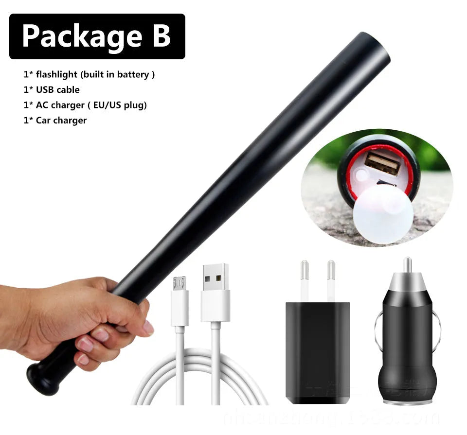Black LED flashlight torch with Cree XM-L T6, glass lens, and clicky switch, battery models or USB option