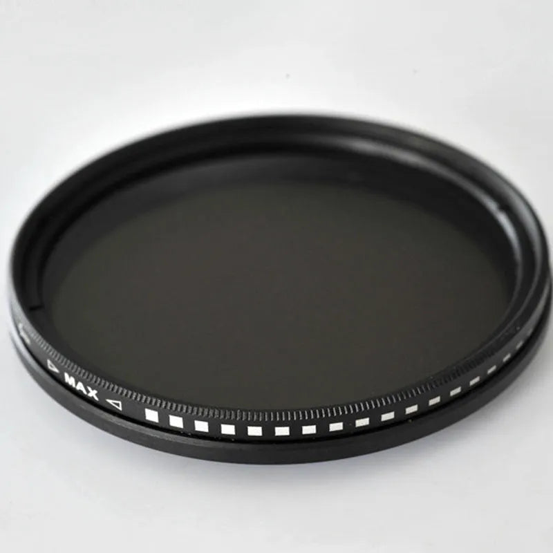 Adjustable camera ND filter set with diameters from 37mm to 95mm for light reduction