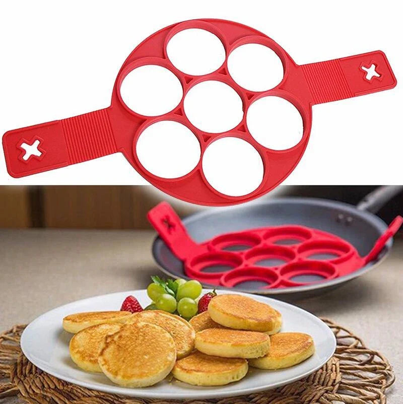 Nonstick silicone pancake maker with seven cavities for creating perfectly shaped pancakes easily