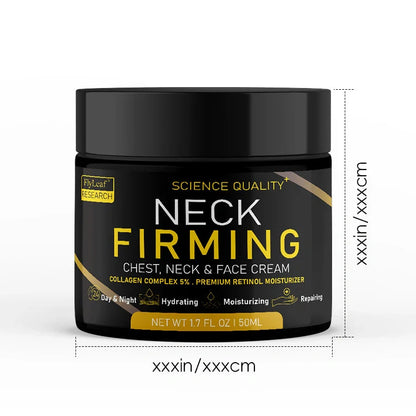 50ml neck firming cream jar showing clinical 30% wrinkle reduction results with hyaluronic acid and marine collagen formula