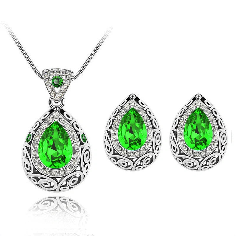 Austria crystal guard water droplet necklace with adjustable snake bone chain and matching earrings