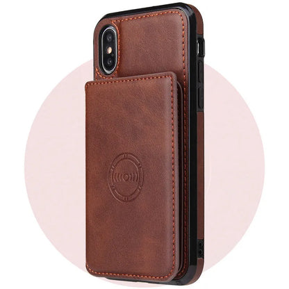 Card wallet leather case for iPhone 11 in multiple colours showing card slot and slim design