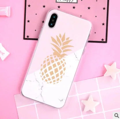 Transparent white soft TPU iPhone case with painted fruit design, compatible with iPhone XR XS Max 5 5s 6 6s 8 7 X