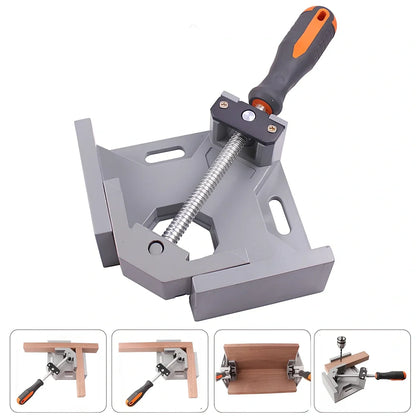 Corner Perfecter 90-degree right angle welding and woodworking fixture with adjustable jaws and rubber handle