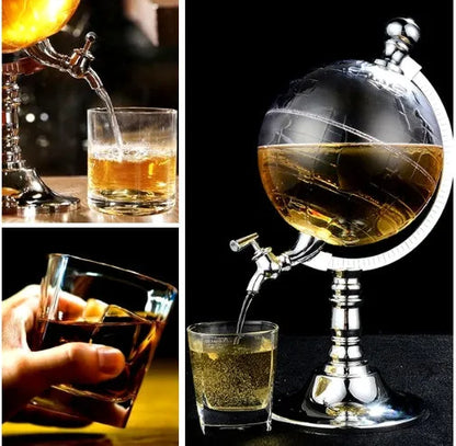Transparent globe drink dispenser on silver stand with 1L capacity for beverages