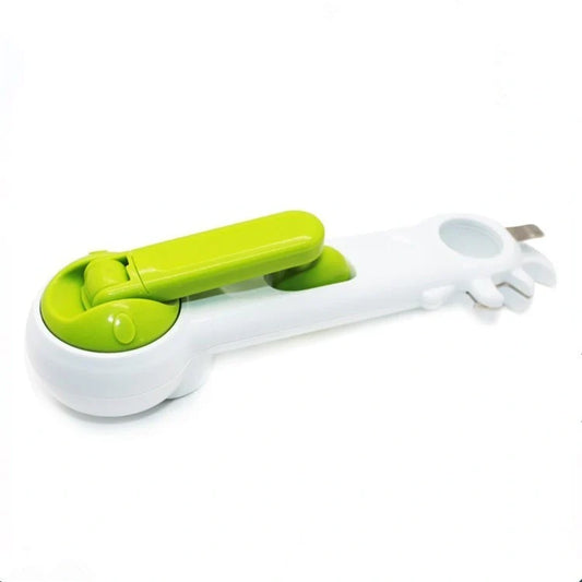 6-in-1 universal kitchen tool for opening cans, jars, and bottles in white and green
