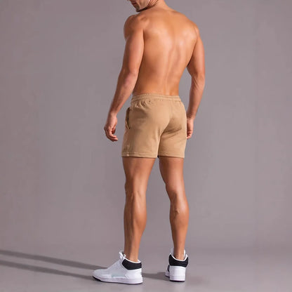 Men's khaki coconut print sports shorts with straight leg and elasticated waistband