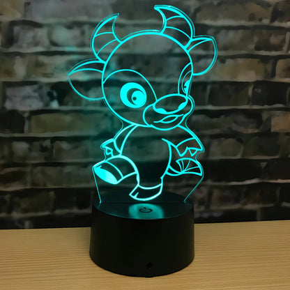 Zodiac LED night light in ox model on ABS base, showing touch-activated seven colours and 87x87x41mm dimensions