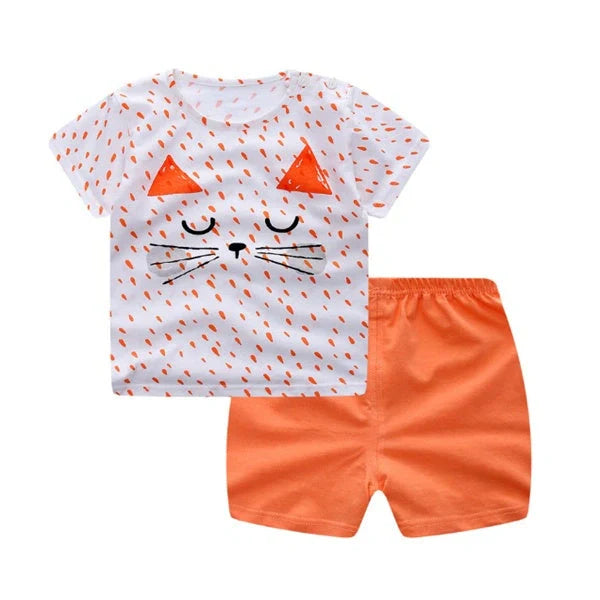 Cotton cartoon baby clothing sets for boys and girls with playful patterns