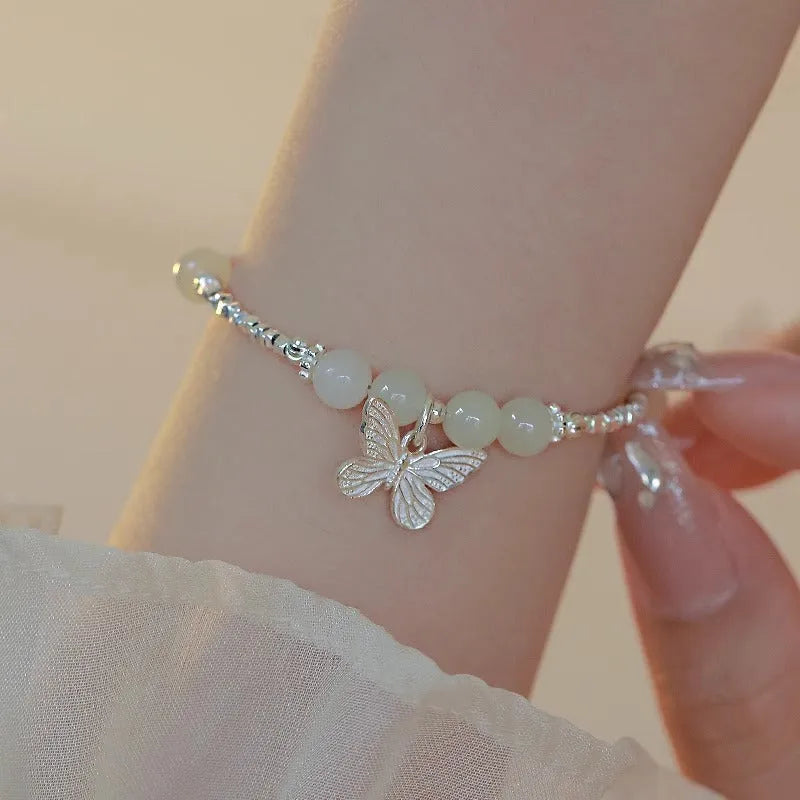 Women's butterfly bracelet and necklace jewellery set with electroplated silver finish