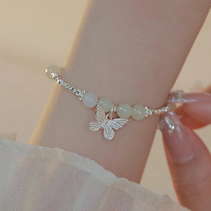 Women's butterfly bracelet and necklace jewellery set with electroplated silver finish
