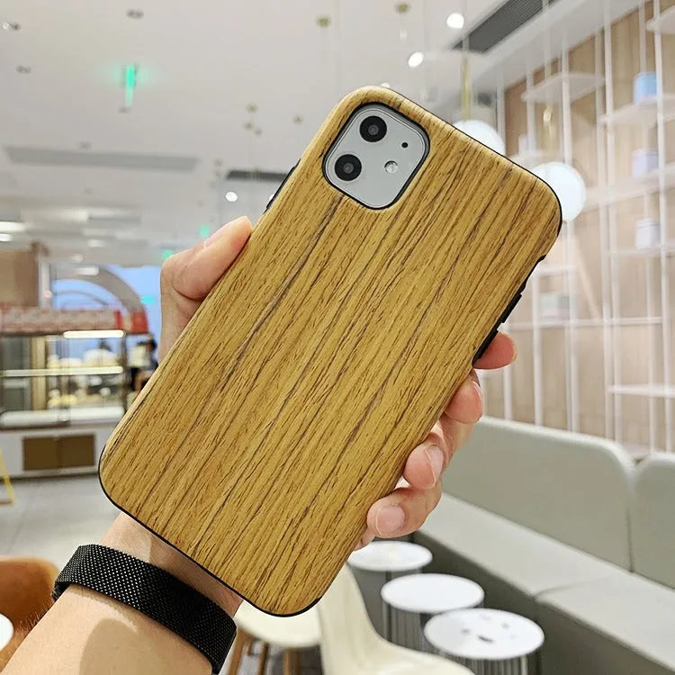 Slim natural wood iPhone case in teak, walnut, black rose, and rosewood colours.
