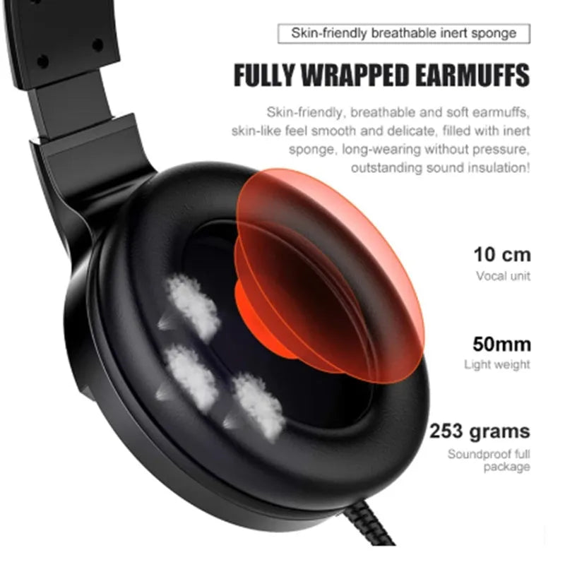 Black wired gaming headset with microphone and sound card line control on cable