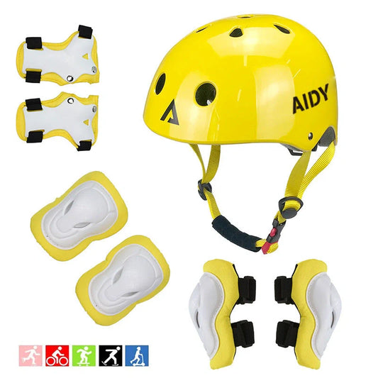 Children's roller skating protective helmet in blue, black, and yellow