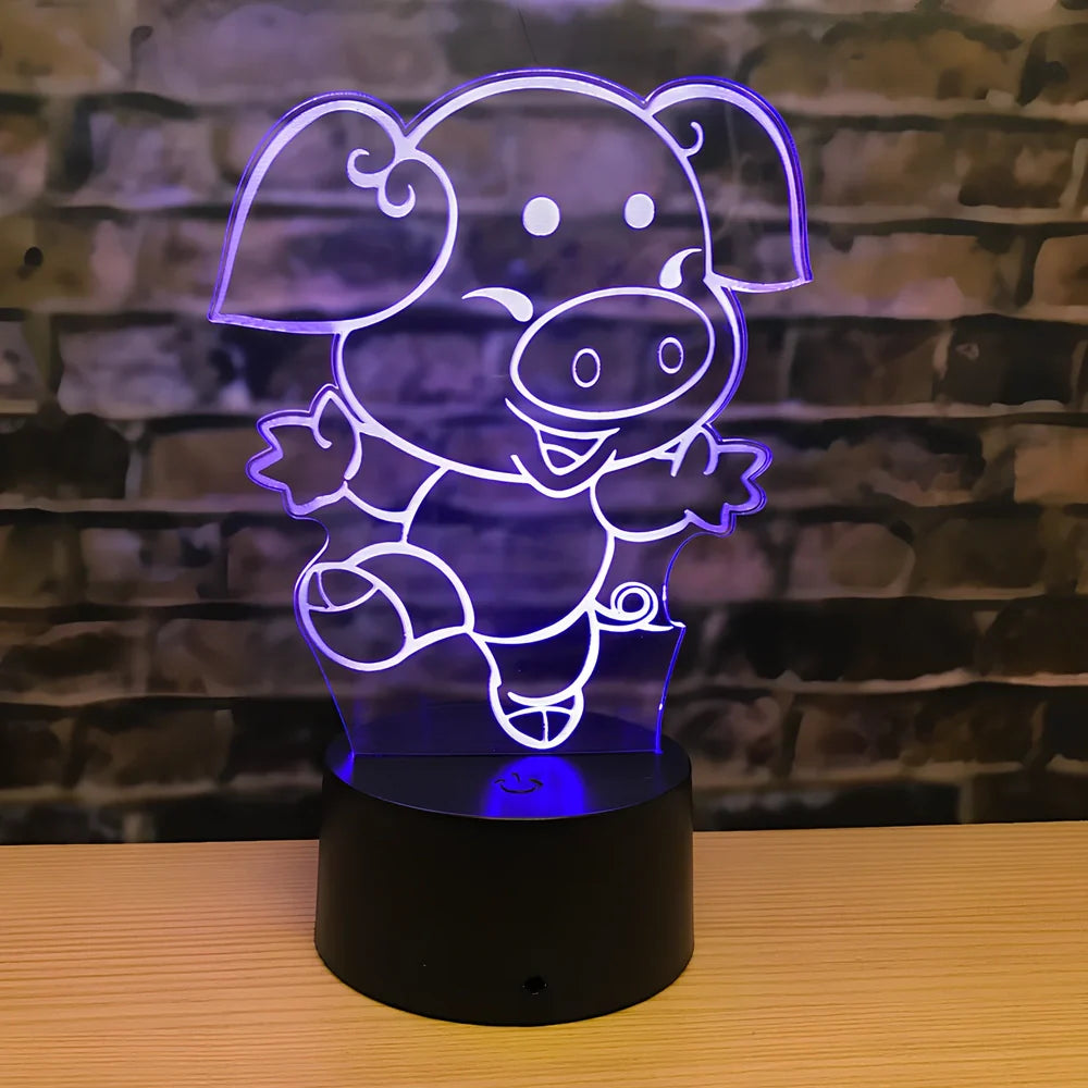 Zodiac LED night light in ox model on ABS base, showing touch-activated seven colours and 87x87x41mm dimensions