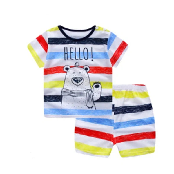 Cotton cartoon baby clothing sets for boys and girls with playful patterns
