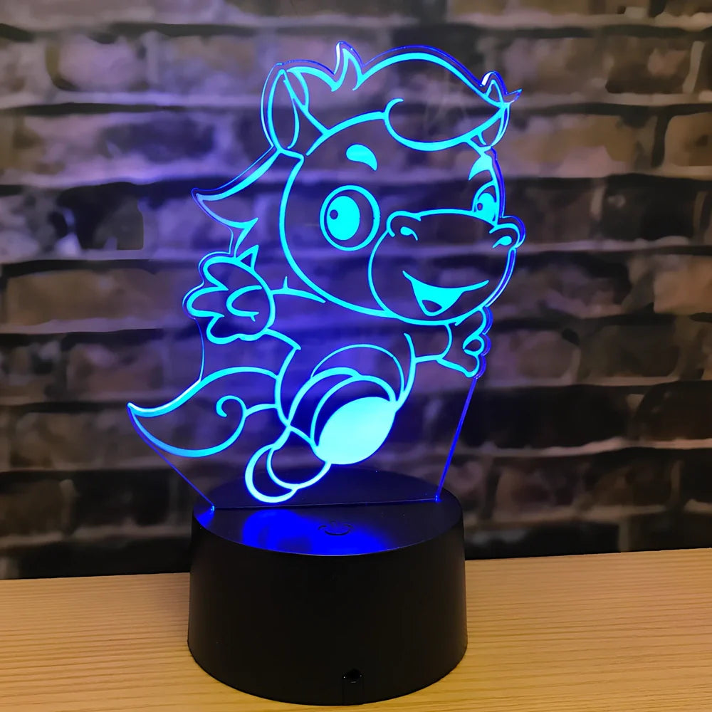 Zodiac LED night light in ox model on ABS base, showing touch-activated seven colours and 87x87x41mm dimensions