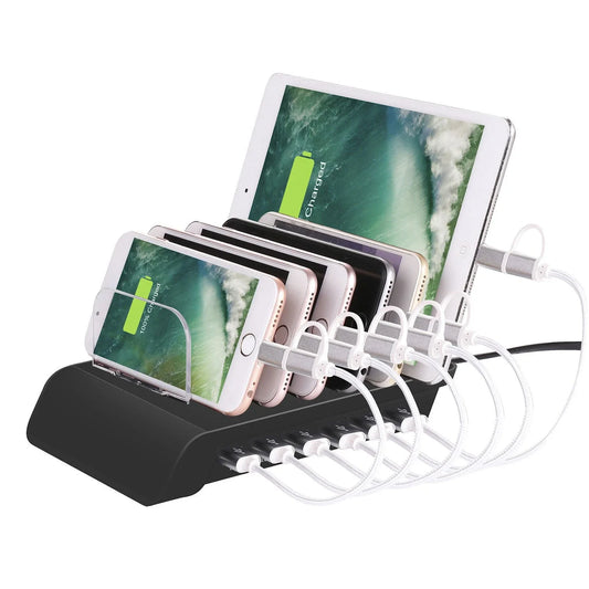 Premium 6-Port USB Charging Station for Mobile Devices - Sleek and Compact Charging Hub with Smart Charging Reminders