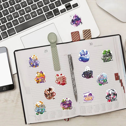 Colourful tea cup graffiti waterproof stickers in a 50-piece set for DIY personalisation of luggage and scooters