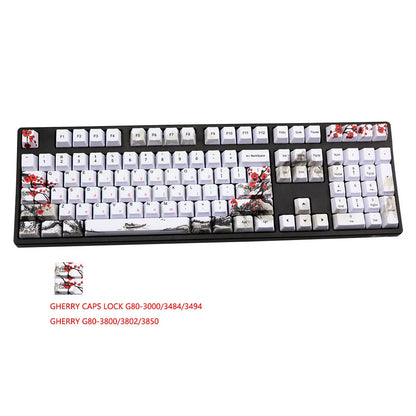 PBT Wangjiang Plum blossom themed mechanical keyboard keycap set with 109 keys in OEM height profile.