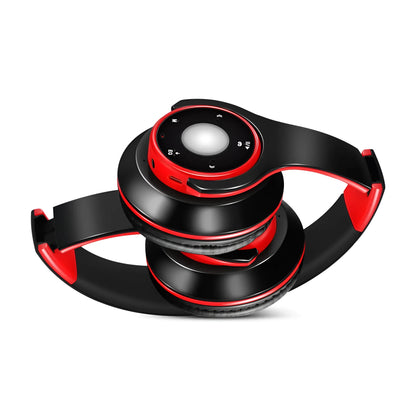 Foldable wireless Bluetooth headphones in blue showing adjustable hinges and 3.5mm cable connection
