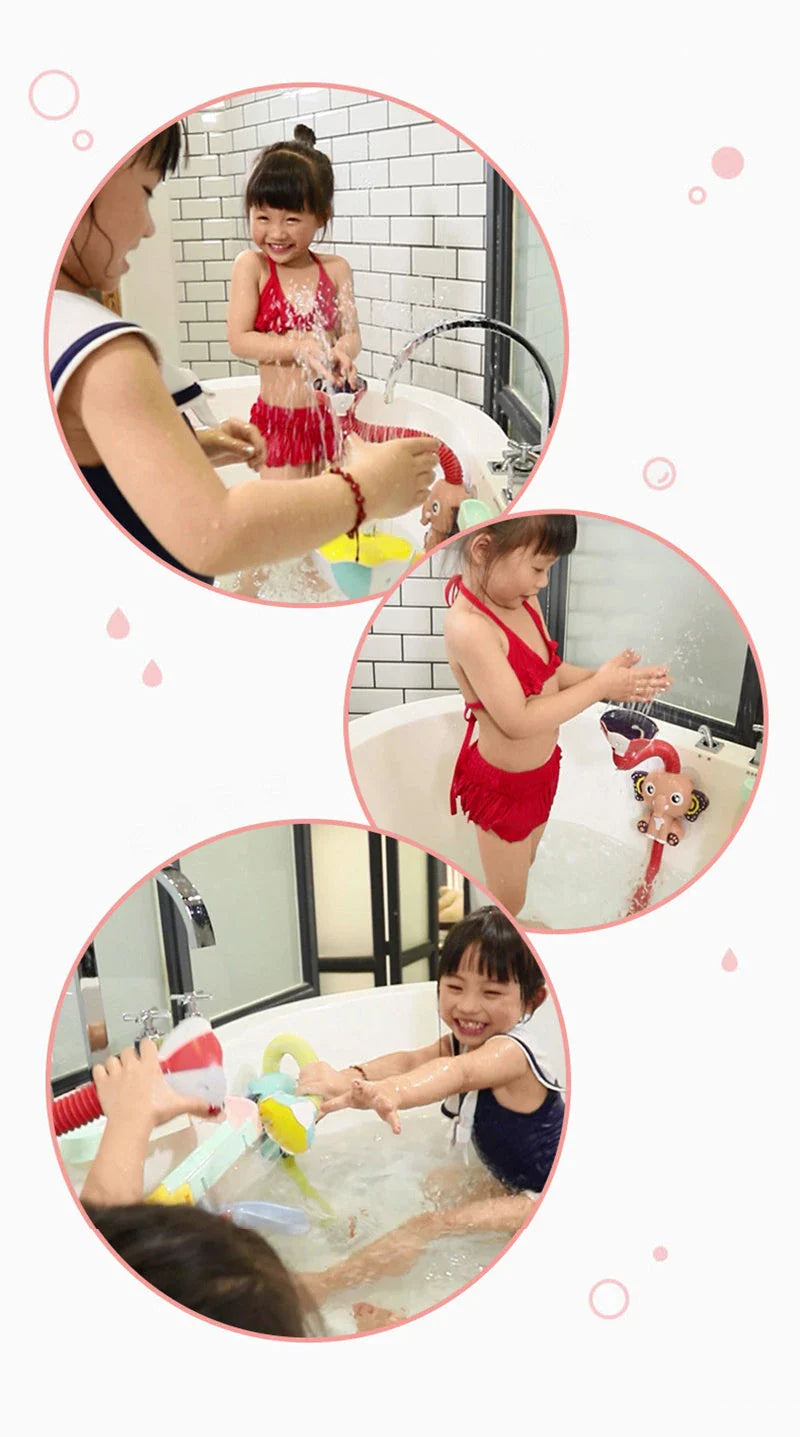 Cheerful elephant-shaped bath spray toy with adjustable 360-degree water spray for kids' fun and sensory development during bath time