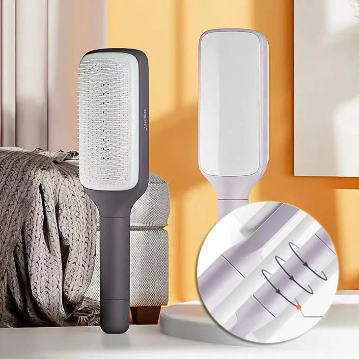 4-in-1 Self-Cleaning Hair Brush: Detangles Hair, Massages Scalp, and Cleans with a Simple Handle Twist for Hassle-Free Grooming