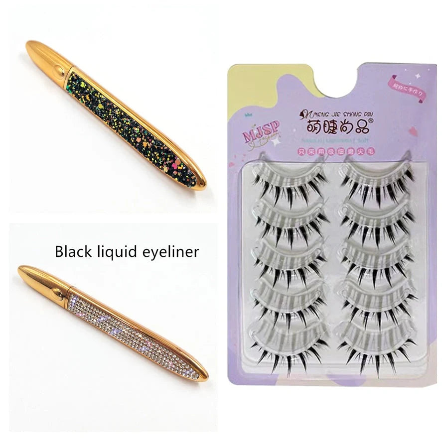 Self-adhesive false eyelashes with multicolour eyeliner for easy application and vibrant looks