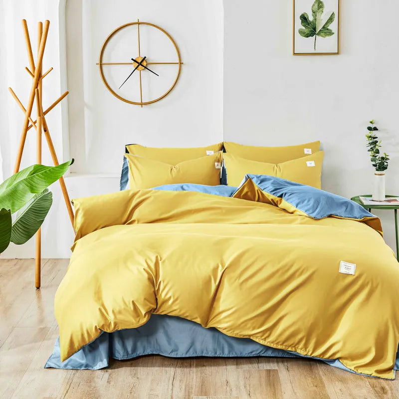 Home Textile bedding set showing duvet cover, flat sheet and pillowcases in a choice of ten colours.