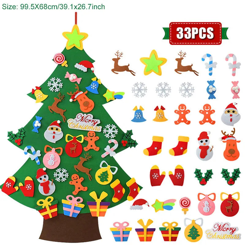 DIY felt Christmas ornaments showing 9 colour sections on 110cm wide material with 18-piece design kits