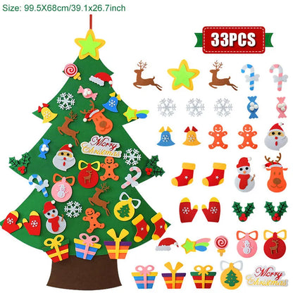 DIY felt Christmas ornaments showing 9 colour sections on 110cm wide material with 18-piece design kits