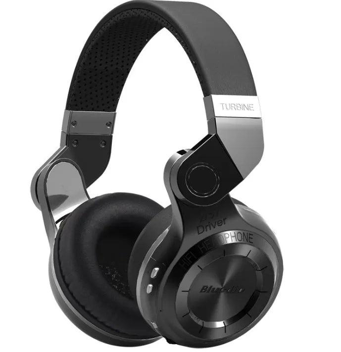 Blue String T2 Smart Edition 4.1 black and white over-ear Bluetooth headphones with folding metal headband.